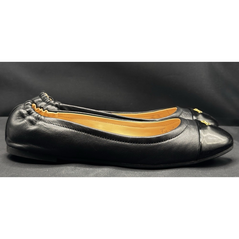 Size 7.5 - Coach Leather Ballet Flats Round Cap Patent Leather Toe Gold Logo